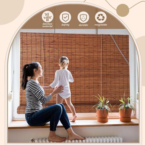 سواو 2 قطعة من ستائر الخيزران مع حبل، ستائر دوارة طبيعية قابلة للطي للنوافذ، ستائر تعتيم رومانية للمنزل والفناء والشرفة والمطاعم والمنتجعات والشرفة واماكن الترفيه، 30 × 60 انش in Saudi Arabia