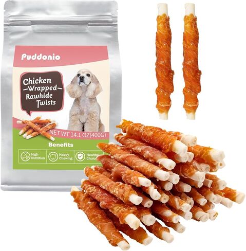 Puddonio Dog Treats, 5 Inch Chicken Wrapped Rawhide Sticks for Dogs, Teeth Cleaning Dog Chew Snacks for Puppy and Small Dogs, 14.1oz in Kuwait