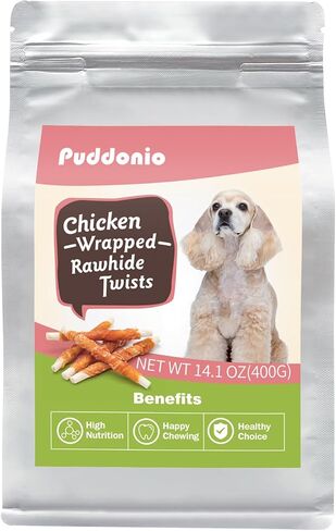 Puddonio Dog Treats, 5 Inch Chicken Wrapped Rawhide Sticks for Dogs, Teeth Cleaning Dog Chew Snacks for Puppy and Small Dogs, 14.1oz in Kuwait