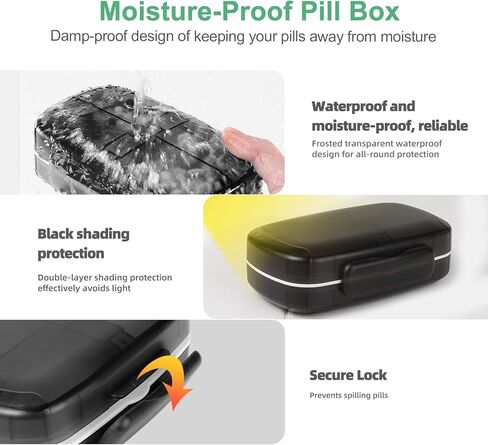 Weekly Pill Organizer, XL Large Pill Organizer, Portable Pill Box for Pocket or Purse, Waterproof IPX7 Travel Pill Box Case for Vitamin, Medicine, Supplement, Fish Oil in Kuwait