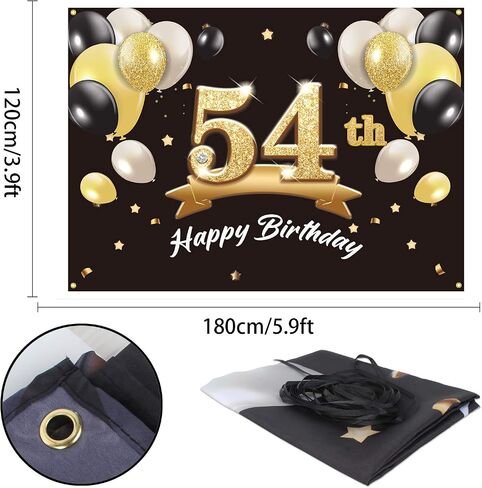 PAKBOOM Happy 54th Birthday Banner Backdrop - 54 Birthday Party Decorations Supplies for Men - Black Gold 4 x 6ft in Saudi Arabia