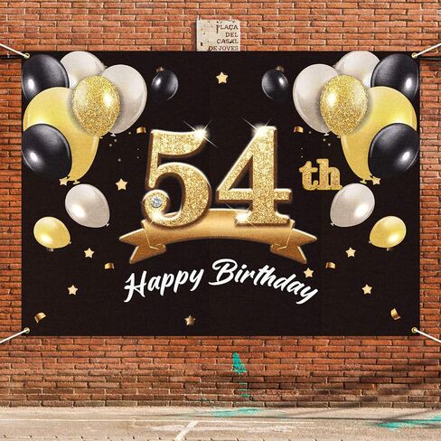 PAKBOOM Happy 54th Birthday Banner Backdrop - 54 Birthday Party Decorations Supplies for Men - Black Gold 4 x 6ft in Saudi Arabia