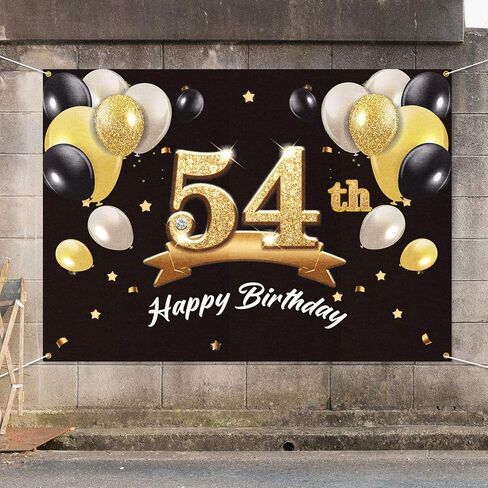 PAKBOOM Happy 54th Birthday Banner Backdrop - 54 Birthday Party Decorations Supplies for Men - Black Gold 4 x 6ft in Saudi Arabia