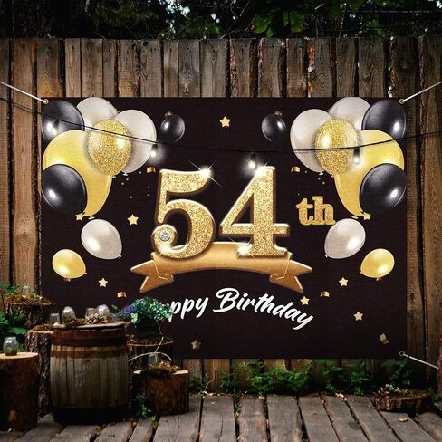 PAKBOOM Happy 54th Birthday Banner Backdrop - 54 Birthday Party Decorations Supplies for Men - Black Gold 4 x 6ft in Saudi Arabia