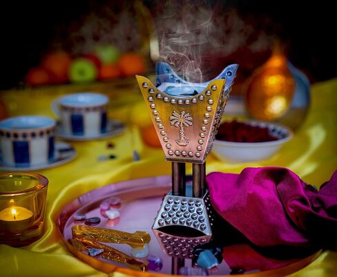 AM عطار رذاذ بخور وبخور عربي معدني مربع الشكل، مبخرة كهربائية، صغيرة، برونزية in Kuwait