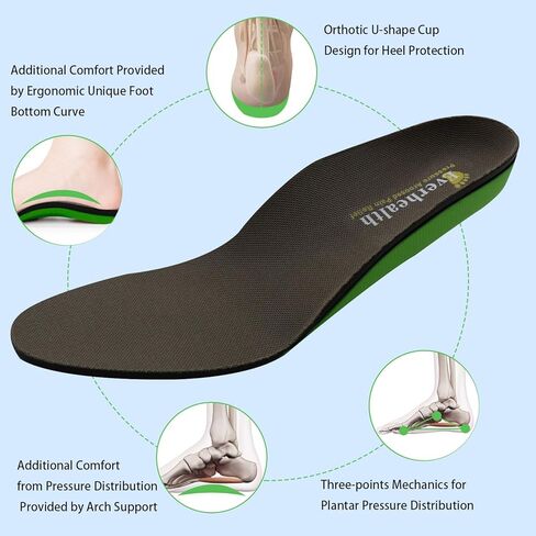 Orthotic Insoles Inserts High Arch Support and Deep Heel Cup for Plantar Fasciitis, Flat Feet, Over-Pronation, Heel Pain Relief, Lightweight & Shock Absorbing Replacement Insole for Men and Women in Kuwait