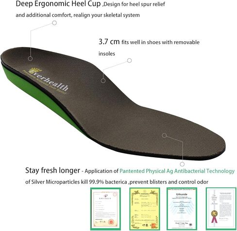 Orthotic Insoles Inserts High Arch Support and Deep Heel Cup for Plantar Fasciitis, Flat Feet, Over-Pronation, Heel Pain Relief, Lightweight & Shock Absorbing Replacement Insole for Men and Women in Kuwait