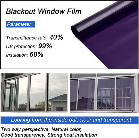Daytime Privacy Window Film Sun Blocking Blackout Window Film Anti UV Heat Control Window Tint for Home Office Static Cling Vinyl 19.68'' x 118'', Purple in Saudi Arabia
