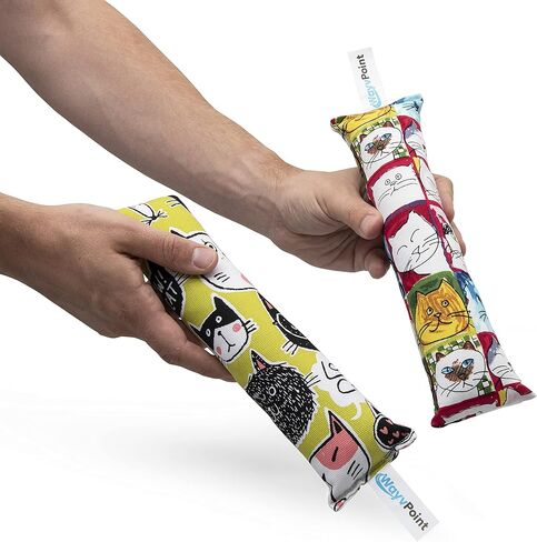 واي في بوينت لعبة عصا ركل للقطط مقاس 11 انش مع النعناع البري - عبوة من قطعتين - مادة قماشية متينة - قطن غير قابل للازالة والنعناع البري - بدون حشو - كاملة مع 5 كرات مجعدة in Kuwait