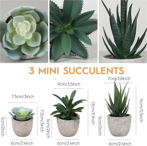 Memeaty Set of 5 Small Fake Plants Artificial Rosemary Peppermint Plants and Faux Succulents in Pot for Home Office Decoration, Artificial Plants Indoor for Table Shelf Decor in Kuwait