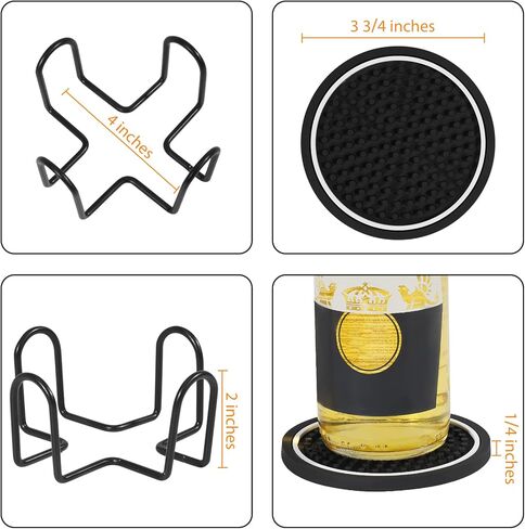 بارسيكس مجموعة قواعد اكواب المشروبات، 3.75 انش، قواعد اكواب سوداء غير قابلة للانزلاق من بلاستيك PVC مع حامل سلك معدني، تصميم متين وانيق للمطبخ والمنزل والبار وطاولة المطاعم (عبوة من 6 قطع) in Kuwait