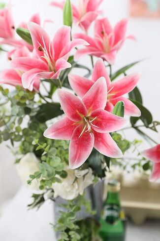 LNHOMY 6 Pack Artificial Lily Flowers Full Bloom Fake Latex Real Touch Artificial Flower Bouquets with 3 Heads Wedding Party Decor Home Décor (Blue) in Kuwait