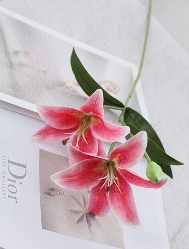 LNHOMY 6 Pack Artificial Lily Flowers Full Bloom Fake Latex Real Touch Artificial Flower Bouquets with 3 Heads Wedding Party Decor Home Décor (Blue) in Kuwait