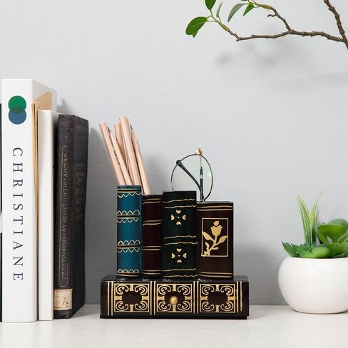 ExoLiry Vintage 3 Tier Book Shaped Jewelry Storage Gift Box Tabletop Caddy Counter Top Accessories Necklace Bracelet Earring Ring European Style Antique Dark Black Red Holder Vanity Dresser Boutique in Kuwait