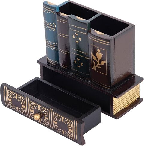 ExoLiry Vintage 3 Tier Book Shaped Jewelry Storage Gift Box Tabletop Caddy Counter Top Accessories Necklace Bracelet Earring Ring European Style Antique Dark Black Red Holder Vanity Dresser Boutique in Kuwait