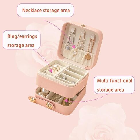blwxcky Portable 2 Layers Small Travel Jewelry Case Organizer Box for Women Girls, Kids Mini Jewelry Travel Case Storage Gift Boxes for Earring, Ring, Necklace, Bracelets Pink in Saudi Arabia