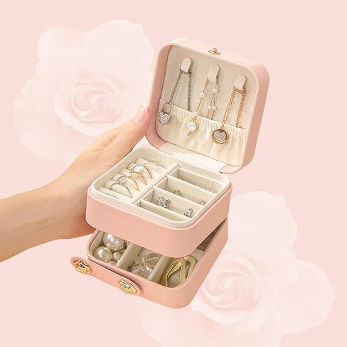 blwxcky Portable 2 Layers Small Travel Jewelry Case Organizer Box for Women Girls, Kids Mini Jewelry Travel Case Storage Gift Boxes for Earring, Ring, Necklace, Bracelets Pink in Saudi Arabia