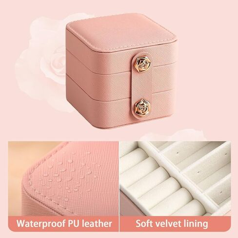 blwxcky Portable 2 Layers Small Travel Jewelry Case Organizer Box for Women Girls, Kids Mini Jewelry Travel Case Storage Gift Boxes for Earring, Ring, Necklace, Bracelets Pink in Saudi Arabia