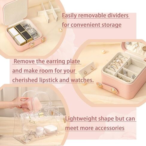 blwxcky Portable 2 Layers Small Travel Jewelry Case Organizer Box for Women Girls, Kids Mini Jewelry Travel Case Storage Gift Boxes for Earring, Ring, Necklace, Bracelets Pink in Saudi Arabia