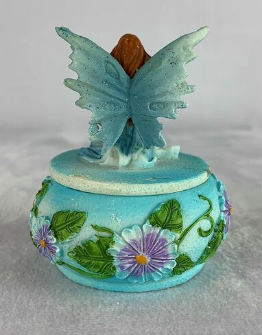 صندوق حلية على شكل جنية من Ain't It Nice مع ديكورات زهور، تمثال خيالي خيالي قابل للتجميع، أزرق، 2.5 (طول) 2.5 (عرض) 3 (ارتفاع) بوصة in Kuwait