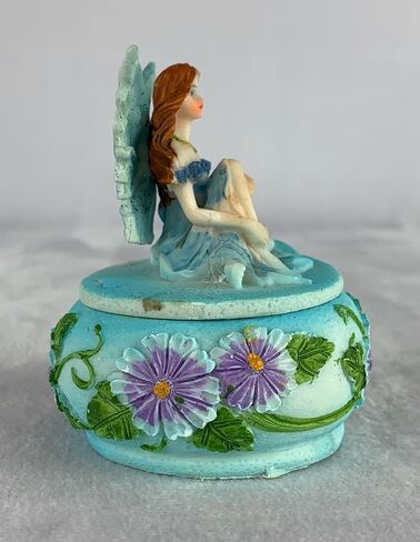 صندوق حلية على شكل جنية من Ain't It Nice مع ديكورات زهور، تمثال خيالي خيالي قابل للتجميع، أزرق، 2.5 (طول) 2.5 (عرض) 3 (ارتفاع) بوصة in Kuwait