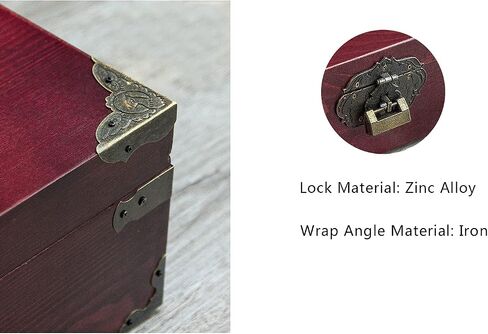 Large Vintage Wooden Storage Box with Hinged Lid Decorative Wood Jewelry Makeup Tea Stash Boxes Organize all Your Parts storage（Maroon-Stained）(Blank no picture) in Saudi Arabia