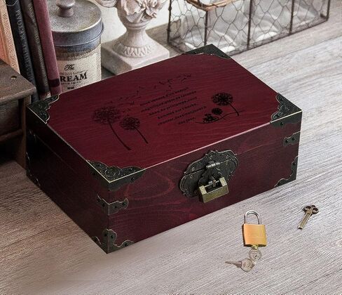 Large Vintage Wooden Storage Box with Hinged Lid Decorative Wood Jewelry Makeup Tea Stash Boxes Organize all Your Parts storage（Maroon-Stained）(Blank no picture) in Saudi Arabia