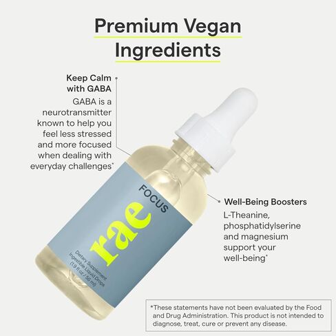 راي قطرات تركيز صحية - مكمل غذائي لدعم المزاج لتعزيز تركيزك الطبيعي مع جابا والثيانين والمغنيسيوم والفوسفاتيديل سيرين - نباتي وغير معدل وراثيا وخالي من الغلوتين - 2 اونصة سائلة (30 حصة) in Kuwait