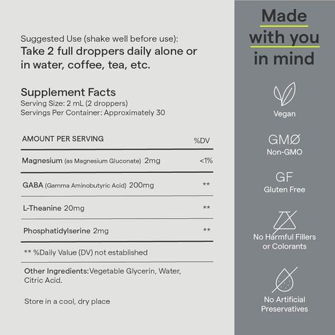 راي قطرات تركيز صحية - مكمل غذائي لدعم المزاج لتعزيز تركيزك الطبيعي مع جابا والثيانين والمغنيسيوم والفوسفاتيديل سيرين - نباتي وغير معدل وراثيا وخالي من الغلوتين - 2 اونصة سائلة (30 حصة) in Kuwait