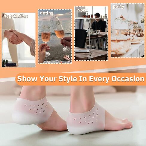 Invisible Height Increased Insoles, Rubber Soft Height Increase Gel Sleeves, Unisex Invisible Inner Heightening Insole, Invisible Heel Protectors for Women Men Size 33-46 (3cm, White), White in Kuwait