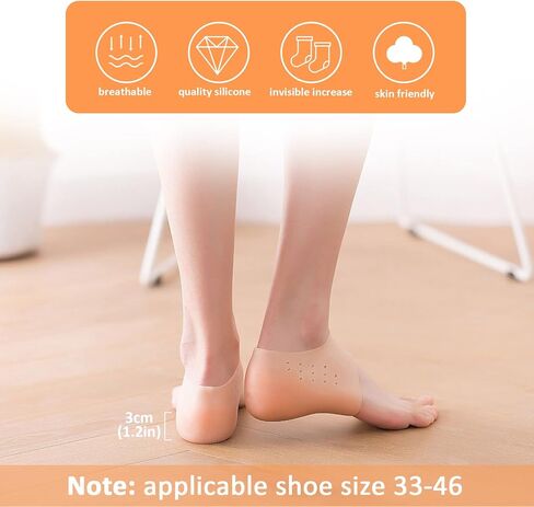 Invisible Height Increased Insoles, Rubber Soft Height Increase Gel Sleeves, Unisex Invisible Inner Heightening Insole, Invisible Heel Protectors for Women Men Size 33-46 (3cm, White), White in Kuwait