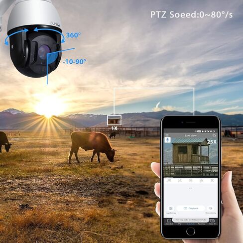 SUNBA 4G LTE Cellular PTZ Camera Outdoor, 5MP Security Dome Camera with Motion Detection, 25X Optical Zoom, Wireless Solar Powered, Local/Cloud Storage, Night Vision up to 1000ft (603-D25X 4G V2) in Kuwait