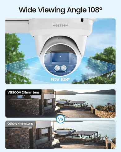كاميرا مراقبة Veezoom 4K، كاميرا PoE IP للمراقبة في الهواء الطلق مع رؤية ليلية كاملة الألوان، اكتشاف الإنسان/المركبة، رؤية ليلية بالأشعة تحت الحمراء، بطاقة Micro SD (المحول غير متضمن) -WS-N180HZ in Kuwait