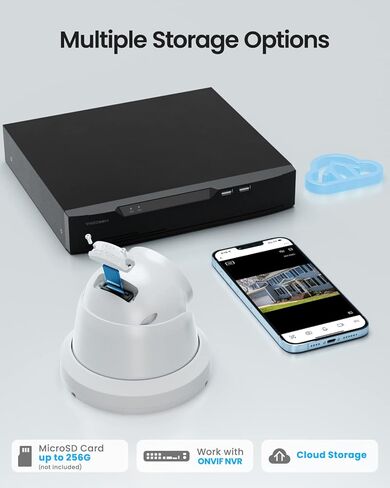 كاميرا مراقبة Veezoom 4K، كاميرا PoE IP للمراقبة في الهواء الطلق مع رؤية ليلية كاملة الألوان، اكتشاف الإنسان/المركبة، رؤية ليلية بالأشعة تحت الحمراء، بطاقة Micro SD (المحول غير متضمن) -WS-N180HZ in Kuwait