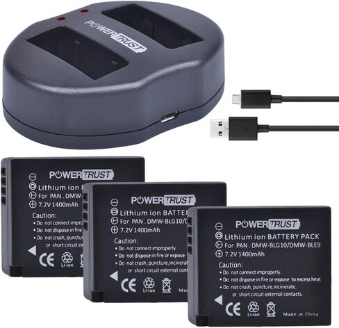 PowerTrust 3-Pack DMW-BLG10 DMW-BLE9 Replacement Battery and Dual USB Charger for Panasonic DMW-BLE9, DMW-BLG10 and Panasonic Lumix DMC-GF3, DMC-GF5, DMC-GF6, DMC-GX7, DMC-GX85, DMC-LX100, DMC-ZS60 in Kuwait