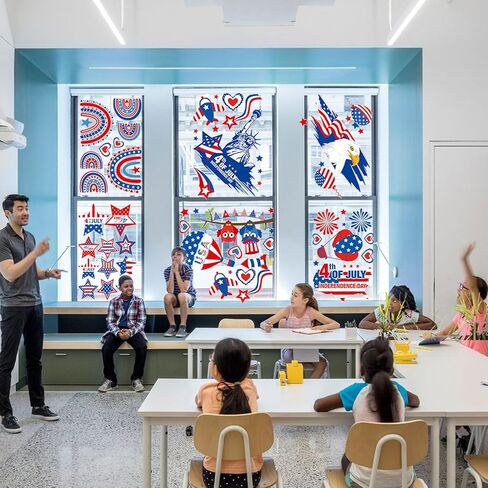 4th of July Window Clings Decorations，Independence Day Red, White and Blue Patriotic Stickers Memorial Day Decorations，Fourth of July School Home Office Party Supplies. in Kuwait