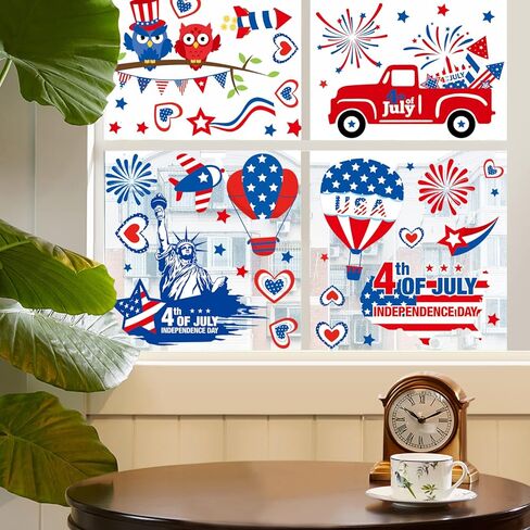 4th of July Window Clings Decorations，Independence Day Red, White and Blue Patriotic Stickers Memorial Day Decorations，Fourth of July School Home Office Party Supplies. in Kuwait