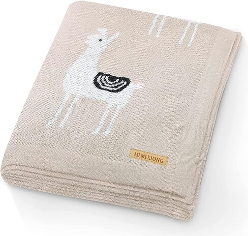 mimixiong بطانية أطفال متماسكة 100٪ قطن للأطفال الصغار للبنين والبنات مع لطيف اللاما الرمادي مقاس 30 × 40 بوصة in Kuwait