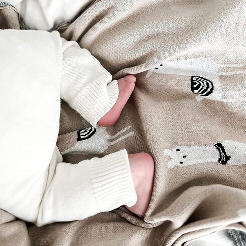 mimixiong بطانية أطفال متماسكة 100٪ قطن للأطفال الصغار للبنين والبنات مع لطيف اللاما الرمادي مقاس 30 × 40 بوصة in Kuwait