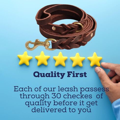 مقود جلدي للكلاب، مقود قوي ومضفر من الجلد الطبيعي لتدريب الكلاب، مقود جلدي ناعم ومريح للكلاب الكبيرة، والكلاب الصغيرة المتوسطة (بني، 4 أقدام) in Kuwait