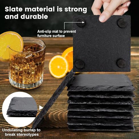 Aukful 40 PCS Slate Coasters Bulk 4 Inch Square Black Slate Stone Coaster Handmade Drink Bar Slate Coasters Anti-Scratch Bottom,Suitable for Office Coffee Table Kitchen Home Engrave Decoration in Kuwait