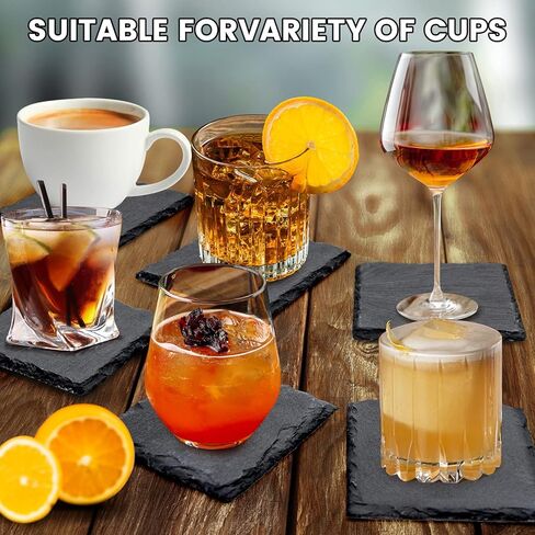 Aukful 40 PCS Slate Coasters Bulk 4 Inch Square Black Slate Stone Coaster Handmade Drink Bar Slate Coasters Anti-Scratch Bottom,Suitable for Office Coffee Table Kitchen Home Engrave Decoration in Kuwait