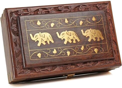 ARTISENIA Father's Day Gifts Wooden Jewellery Keepsake Storage Box with Hand Carved Elephant Design Decorative Jewelry Storage Organizer Box Gifts in Saudi Arabia