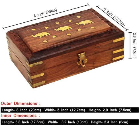 ARTISENIA Father's Day Gifts Wooden Jewellery Keepsake Storage Box with Hand Carved Elephant Design Decorative Jewelry Storage Organizer Box Gifts in Saudi Arabia