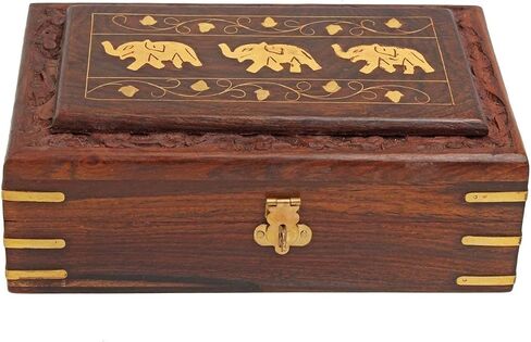 ARTISENIA Father's Day Gifts Wooden Jewellery Keepsake Storage Box with Hand Carved Elephant Design Decorative Jewelry Storage Organizer Box Gifts in Saudi Arabia