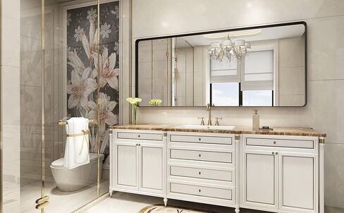 مرآة حائط Guwet للحمام، مرآة مقاس 72 × 32 للجدار مع الألومنيوم والزجاج المدرع، مرايا حائط مزخرفة لغرفة المعيشة، غرفة النوم، مضادة للصدأ، مقاومة للكسر، أفقية أو رأسية (أسود) in Kuwait