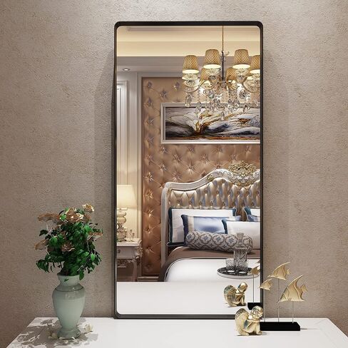 مرآة حائط Guwet للحمام، مرآة مقاس 72 × 32 للجدار مع الألومنيوم والزجاج المدرع، مرايا حائط مزخرفة لغرفة المعيشة، غرفة النوم، مضادة للصدأ، مقاومة للكسر، أفقية أو رأسية (أسود) in Kuwait