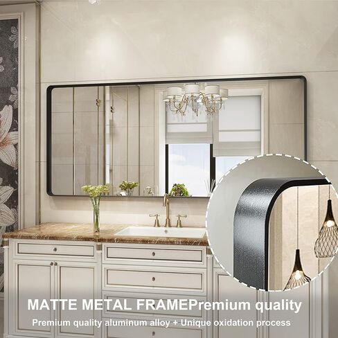 مرآة حائط Guwet للحمام، مرآة مقاس 72 × 32 للجدار مع الألومنيوم والزجاج المدرع، مرايا حائط مزخرفة لغرفة المعيشة، غرفة النوم، مضادة للصدأ، مقاومة للكسر، أفقية أو رأسية (أسود) in Kuwait