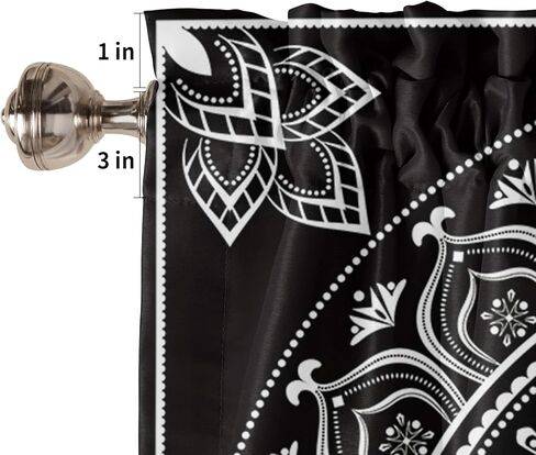 Boho Mandala Valance Curtain for Kitchen Windows,Black White Flower Rod Pocket Valances,Short Curtains Classic Hippie Privacy Panel,Bohemian Window Treatment for Bathroom Kitchen Bedroom 54x18in in Kuwait