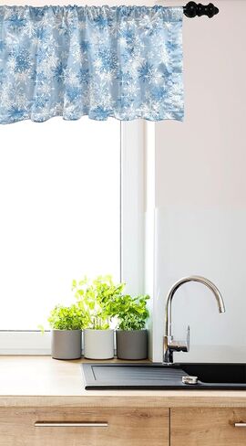 Ambesonne Snowflake Window Valance Pack of 2, Winter Holiday Illustration Christmas Snowflakes on Abstract Background, Rod Pocket Curtain Valances for Kitchen Bedroom, 54" X 12", Soft Ice Blue in Saudi Arabia